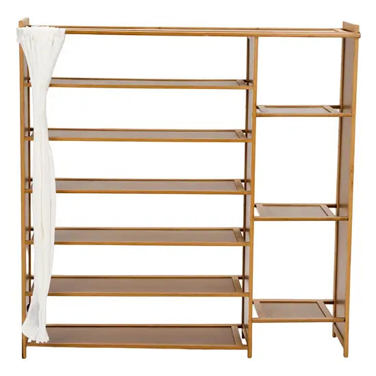 7-Tier Bamboo Shoe Rack with Dust Curtain, Freestanding Shoe Storage Organiser, Large Capacity Shoe Shelf for Hallway & Entryway