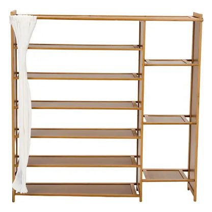 7-Tier Bamboo Shoe Rack with Dust Curtain, Freestanding Shoe Storage Organiser, Large Capacity Shoe Shelf for Hallway & Entryway