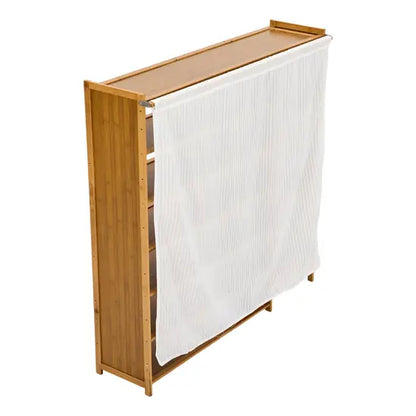 7-Tier Bamboo Shoe Rack with Dust Curtain, Freestanding Shoe Storage Organiser, Large Capacity Shoe Shelf for Hallway & Entryway