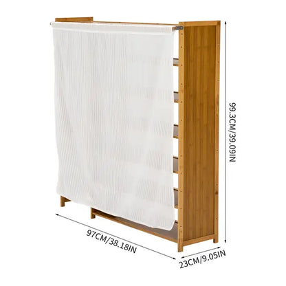 7-Tier Bamboo Shoe Rack with Dust Curtain, Freestanding Shoe Storage Organiser, Large Capacity Shoe Shelf for Hallway & Entryway