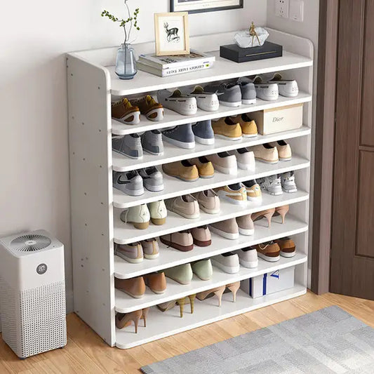 8-Tier Freestanding Shoe Rack, White MDF Shoe Storage Organiser, 82cm Wide Open Shelf for Hallway & Bedroom
