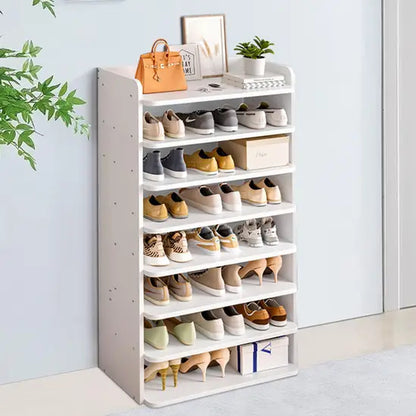 8-Tier Freestanding Shoe Rack, White MDF Narrow Shoe Storage Organiser, Slim Design for Small Hallways