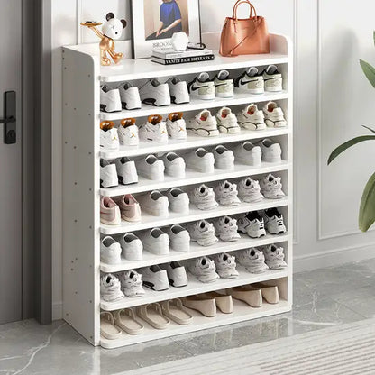 8-Tier MDF Shoe Rack, White Freestanding Shoe Storage Organiser, 82cm Wide Open Shelf for Hallway & Bedroom