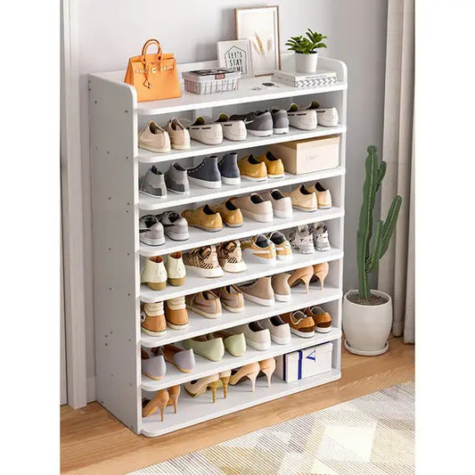 8-Tier Freestanding Shoe Rack, White MDF Shoe Storage Organiser, 82cm Wide Open Shelf for Hallway & Bedroom