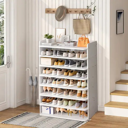 8-Tier MDF Shoe Rack, White Freestanding Shoe Storage Organiser, 82cm Wide Open Shelf for Hallway & Bedroom