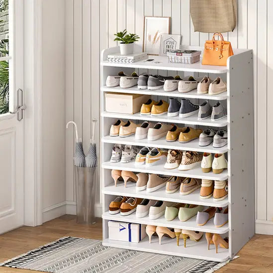 8-Tier MDF Shoe Rack, White Freestanding Shoe Storage Organiser, 82cm Wide Open Shelf for Hallway & Bedroom