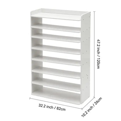 8-Tier Freestanding Shoe Rack, White MDF Shoe Storage Organiser, 82cm Wide Open Shelf for Hallway & Bedroom
