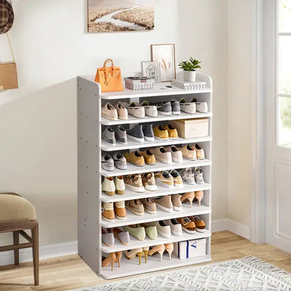 8-Tier MDF Shoe Rack, White Freestanding Shoe Storage Organiser, 82cm Wide Open Shelf for Hallway & Bedroom