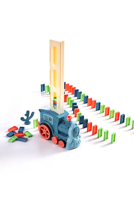 Domino Train Toy Set, Automatic Domino Laying Electric Train with 100 Colorful Blocks for Kids