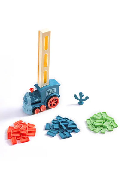 Domino Train Toy Set, Automatic Domino Laying Electric Train with 100 Colorful Blocks for Kids