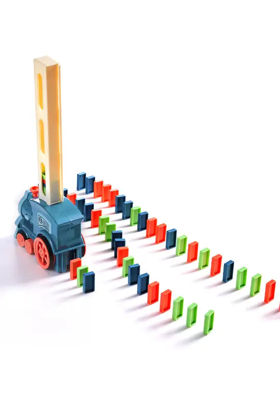 Domino Train Toy Set, Automatic Domino Laying Electric Train with 100 Colorful Blocks for Kids
