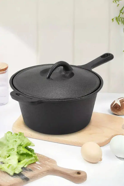 Cast Iron Round Dutch Oven Stew Pot Sauce Pan Cookware with 2 Handles for Kitchen Camping