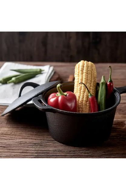Cast Iron Round Dutch Oven Stew Pot Sauce Pan Cookware with 2 Handles for Kitchen Camping