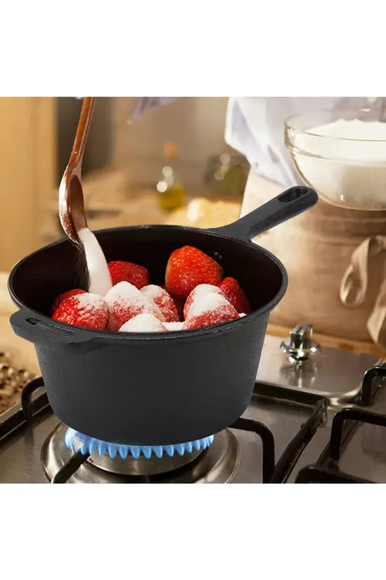Cast Iron Round Dutch Oven Stew Pot Sauce Pan Cookware with 2 Handles for Kitchen Camping