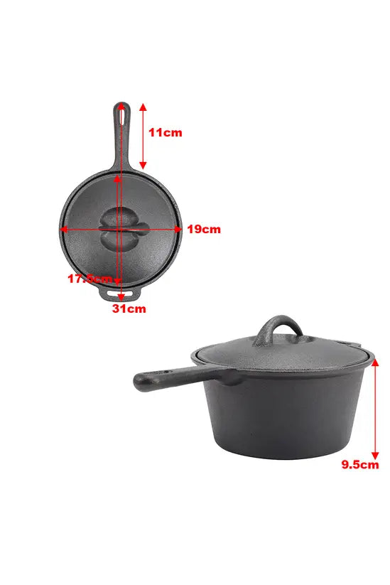 Cast Iron Round Dutch Oven Stew Pot Sauce Pan Cookware with 2 Handles for Kitchen Camping