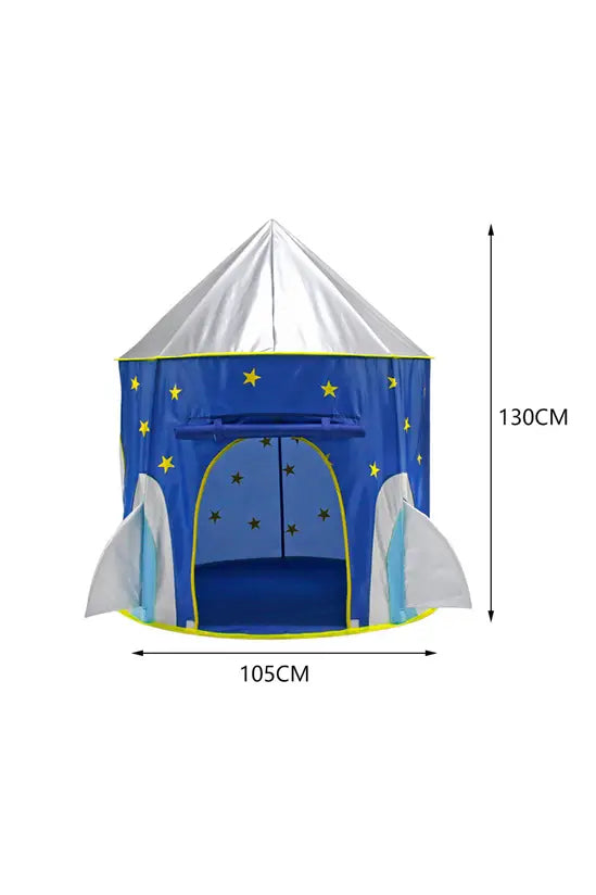 Kids Rocket Play Tent, Blue Space Themed Pop-Up Playhouse for Indoor/Outdoor, 105cm x 130cm