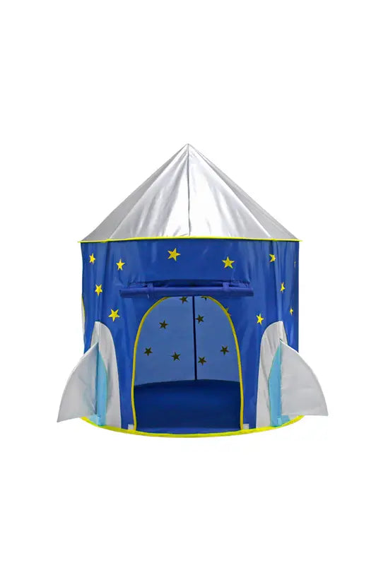 Kids Rocket Play Tent, Blue Space Themed Pop-Up Playhouse for Indoor/Outdoor, 105cm x 130cm