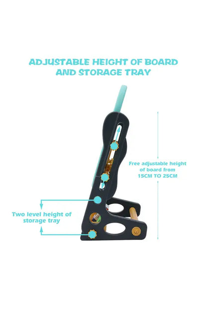 Kids Adjustable Easel, Double-Sided Magnetic Whiteboard & Blackboard, Penguin Design with Storage Tray, Height 58-68cm