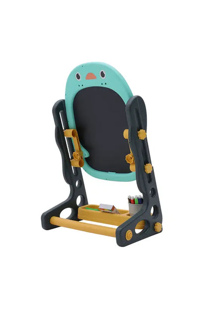 Kids Adjustable Easel, Double-Sided Magnetic Whiteboard & Blackboard, Penguin Design with Storage Tray, Height 58-68cm