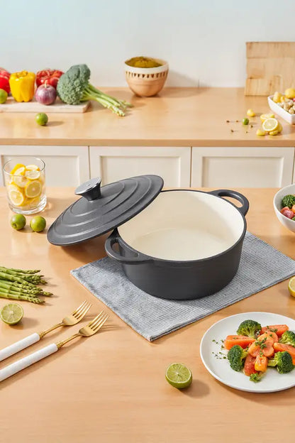 Premium Enamelled Cast Iron Dutch Oven, 2L/5L/6L, Non-Stick Interior, Airtight Lid, Oven Safe Up to 250℃, for Gas/Electric/Induction Hobs