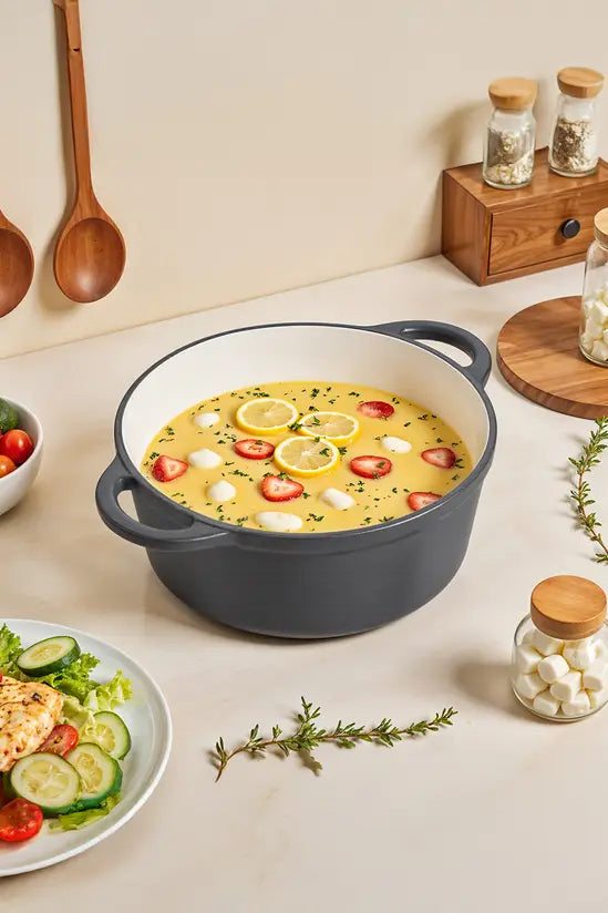 Enamelled Cast Iron Dutch Oven, 2L/5L/6L, Airtight Lid, Non-Stick Interior, Oven Safe Up to 250℃(500℉), Gas/Electric/Induction Compatible