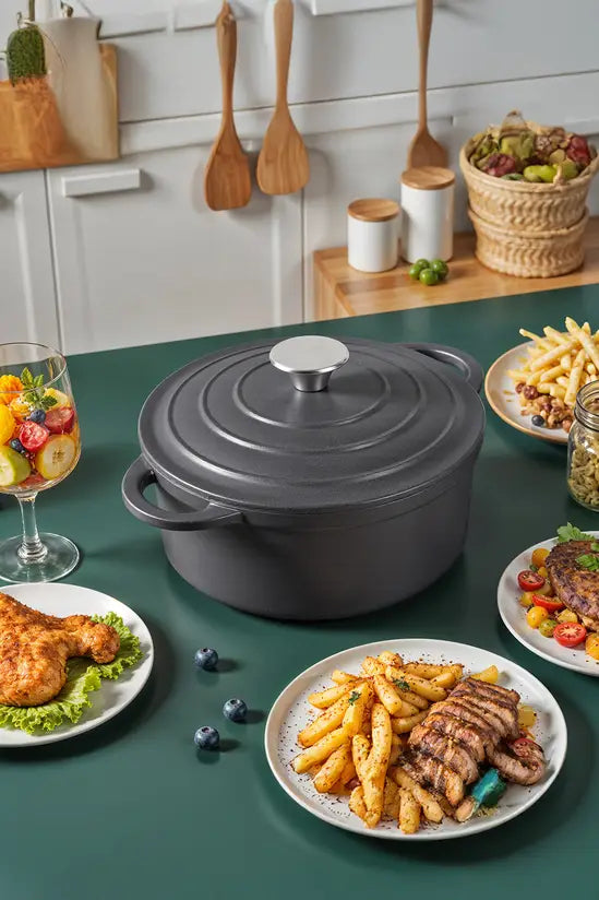 Premium Enamelled Cast Iron Dutch Oven, 2L/5L/6L, Non-Stick Interior, Airtight Lid, Oven Safe Up to 250℃, for Gas/Electric/Induction Hobs