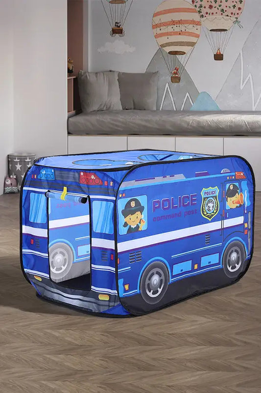 Police Car Pop-Up Play Tent for Kids, Foldable Indoor/Outdoor Toy Tent with Roof Holes, 115x75x70cm