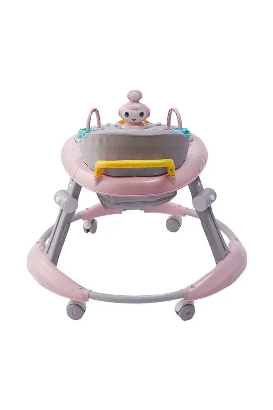 3-in-1 Baby Walker with Push Handle & Sunshade, Foldable Adjustable Height Anti-Rollover Activity Walker for Babies 6-18 Months