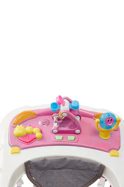 -in-1 Pink Baby Walker with Push Handle, Foldable Adjustable Height Anti-Rollover Activity Walker with Music for Babies 6-18 Months