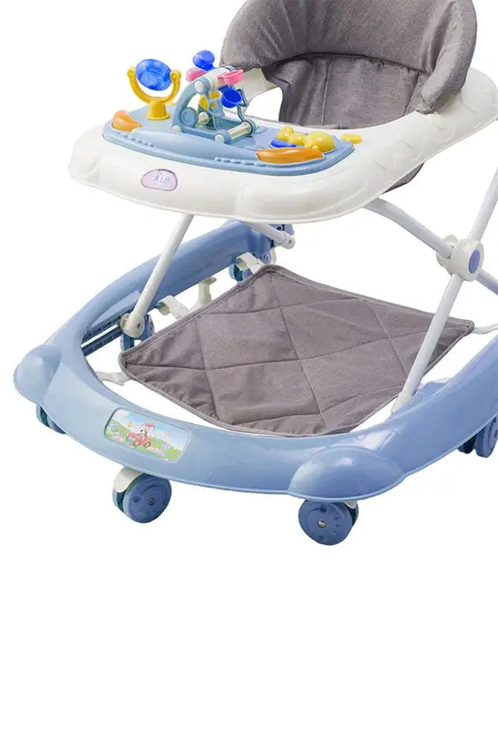 3-in-1 Foldable Baby Walker with Push Handle, Adjustable Height Anti-Rollover Activity Walker with Music for Babies 6-18 Months (Blue)