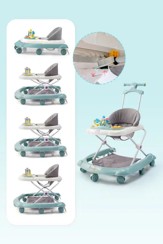 3-in-1 Foldable Baby Walker with Push Handle, Adjustable Height Anti-Rollover Activity Walker with Music for Babies 6-18 Months