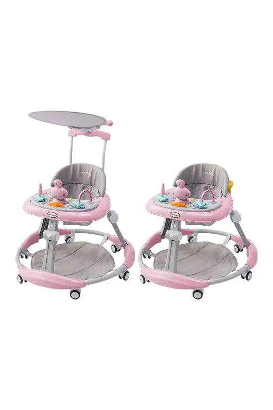 3-in-1 Baby Walker with Push Handle & Sunshade, Foldable Adjustable Height Anti-Rollover Activity Walker for Babies 6-18 Months