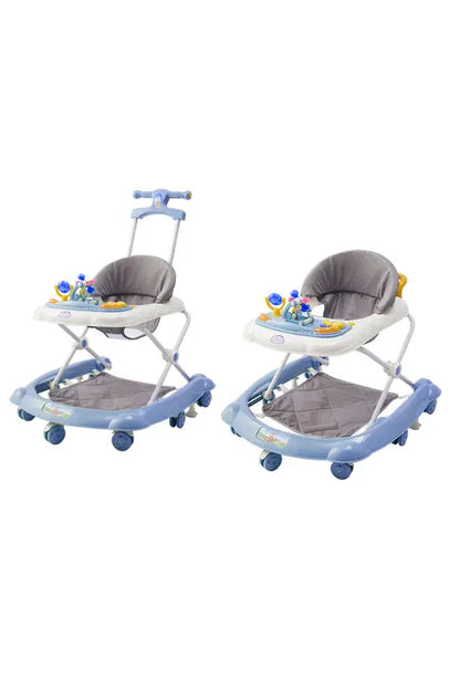 3-in-1 Foldable Baby Walker with Push Handle, Adjustable Height Anti-Rollover Activity Walker with Music for Babies 6-18 Months (Blue)