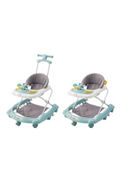 3-in-1 Foldable Baby Walker with Push Handle, Adjustable Height Anti-Rollover Activity Walker with Music for Babies 6-18 Months