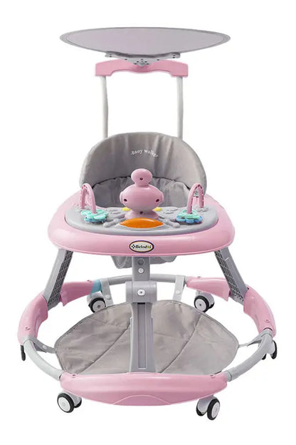3-in-1 Baby Walker with Push Handle & Sunshade, Foldable Adjustable Height Anti-Rollover Activity Walker for Babies 6-18 Months