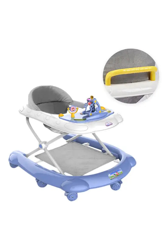 3-in-1 Foldable Baby Walker with Push Handle, Adjustable Height Anti-Rollover Activity Walker with Music for Babies 6-18 Months (Blue)