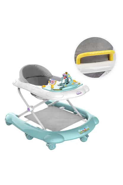 3-in-1 Foldable Baby Walker with Push Handle, Adjustable Height Anti-Rollover Activity Walker with Music for Babies 6-18 Months