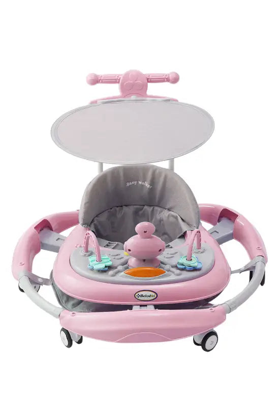 3-in-1 Baby Walker with Push Handle & Sunshade, Foldable Adjustable Height Anti-Rollover Activity Walker for Babies 6-18 Months