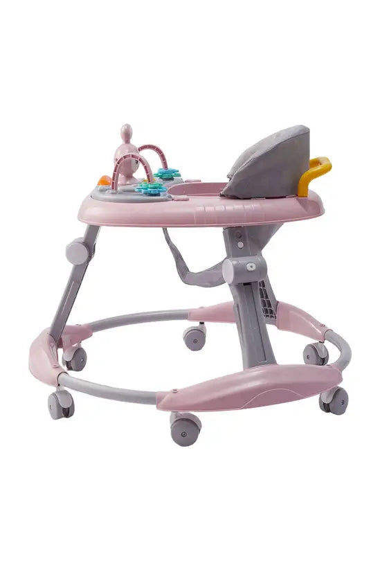 3-in-1 Baby Walker with Push Handle & Sunshade, Foldable Adjustable Height Anti-Rollover Activity Walker for Babies 6-18 Months