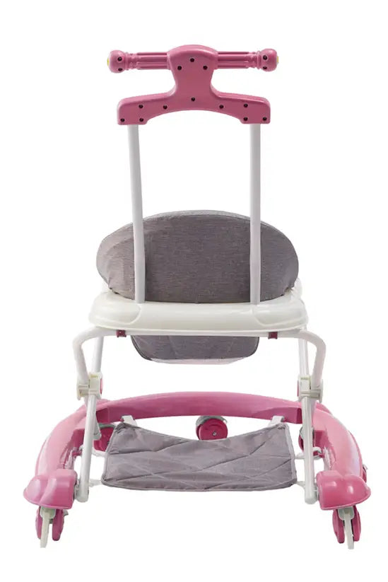 -in-1 Pink Baby Walker with Push Handle, Foldable Adjustable Height Anti-Rollover Activity Walker with Music for Babies 6-18 Months
