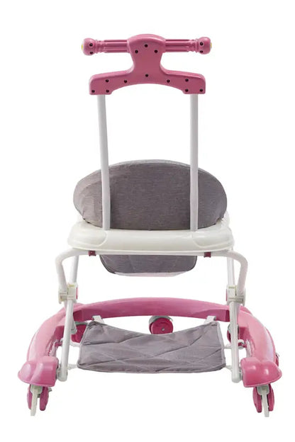 -in-1 Pink Baby Walker with Push Handle, Foldable Adjustable Height Anti-Rollover Activity Walker with Music for Babies 6-18 Months