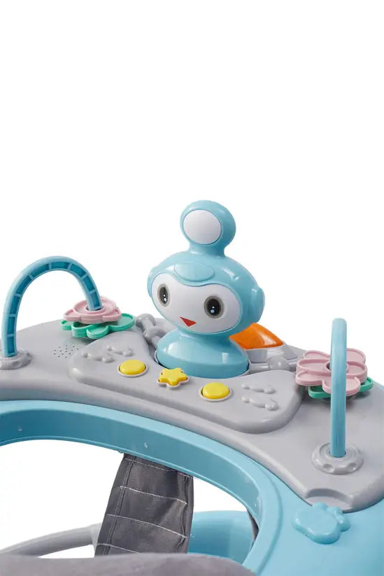 3-in-1 Blue Baby Walker with Push Handle & Sunshade, Foldable Adjustable Height Anti-Rollover Activity Walker for Babies 6-18 Months