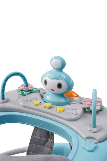 3-in-1 Blue Baby Walker with Push Handle & Sunshade, Foldable Adjustable Height Anti-Rollover Activity Walker for Babies 6-18 Months