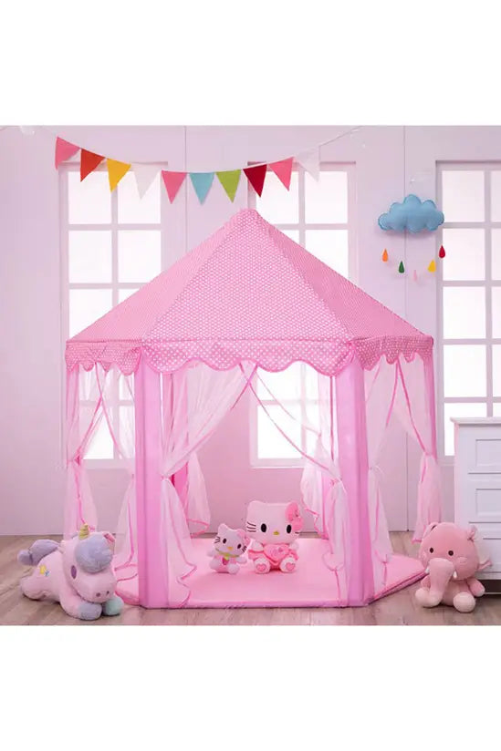 Pink Princess Castle Play Tent, Hexagonal Kids Playhouse with Mesh Curtains, Indoor & Outdoor, for Girls 3+