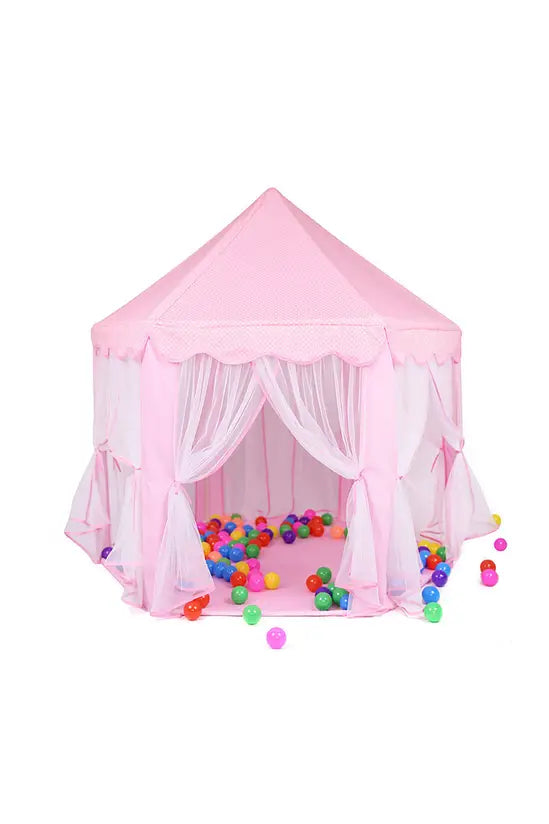 Pink Princess Play Tent, Hexagonal Kids Castle with Mesh Curtains, Indoor/Outdoor Playhouse, 140cm x 135cm