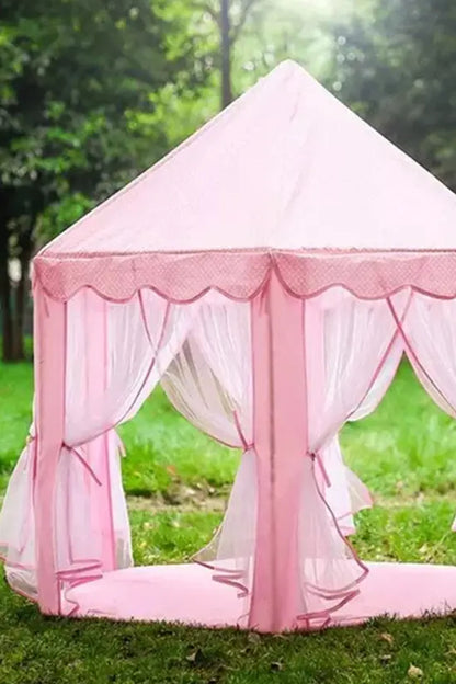 Pink Princess Play Tent, Hexagonal Kids Castle with Mesh Curtains, Indoor/Outdoor Playhouse, 140cm x 135cm