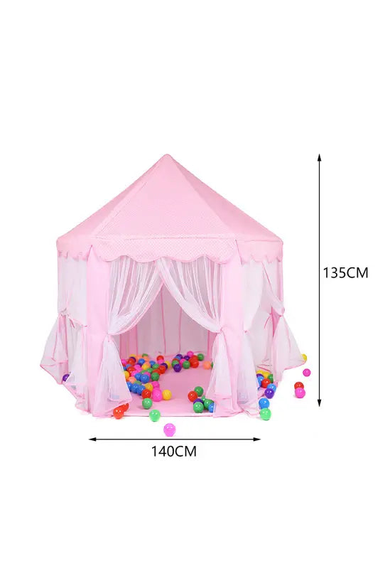 Pink Princess Play Tent, Hexagonal Kids Castle with Mesh Curtains, Indoor/Outdoor Playhouse, 140cm x 135cm
