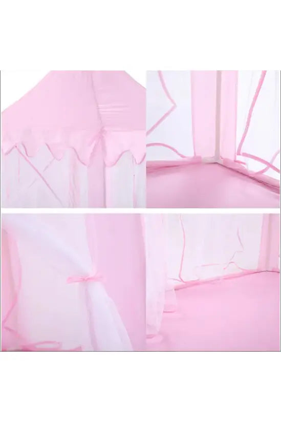 Pink Princess Play Tent, Hexagonal Kids Castle with Mesh Curtains, Indoor/Outdoor Playhouse, 140cm x 135cm