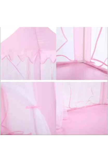 Pink Princess Play Tent, Hexagonal Kids Castle with Mesh Curtains, Indoor/Outdoor Playhouse, 140cm x 135cm