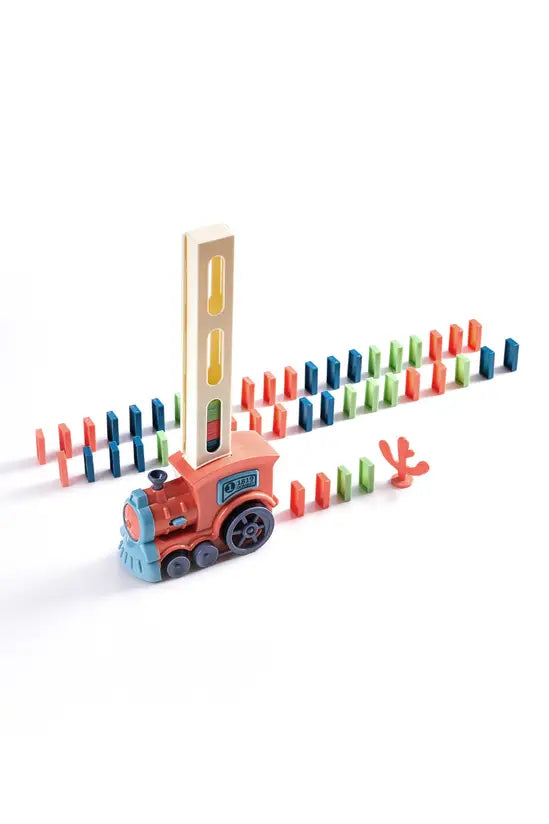 Domino Train Toy Set, Pink Electric Train with 100 Colorful Blocks, Automatic Domino Laying Game